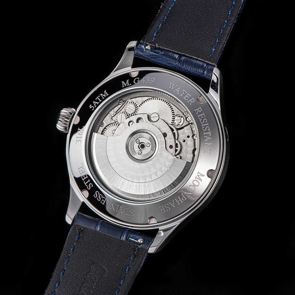 Sugess Moonphase Watch of Men 40mm Automatic Mechanical Wristwatches Seagul ST2528 Movement Stainless Steel Blue Sandstone Dial. 