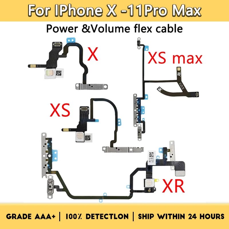 OEM Power Flex For iPhone XS X XR XS Max 11 11 Pro 11Pro max Mute and Volume Button Switch Key Power Flex Cable With Metal Parts
