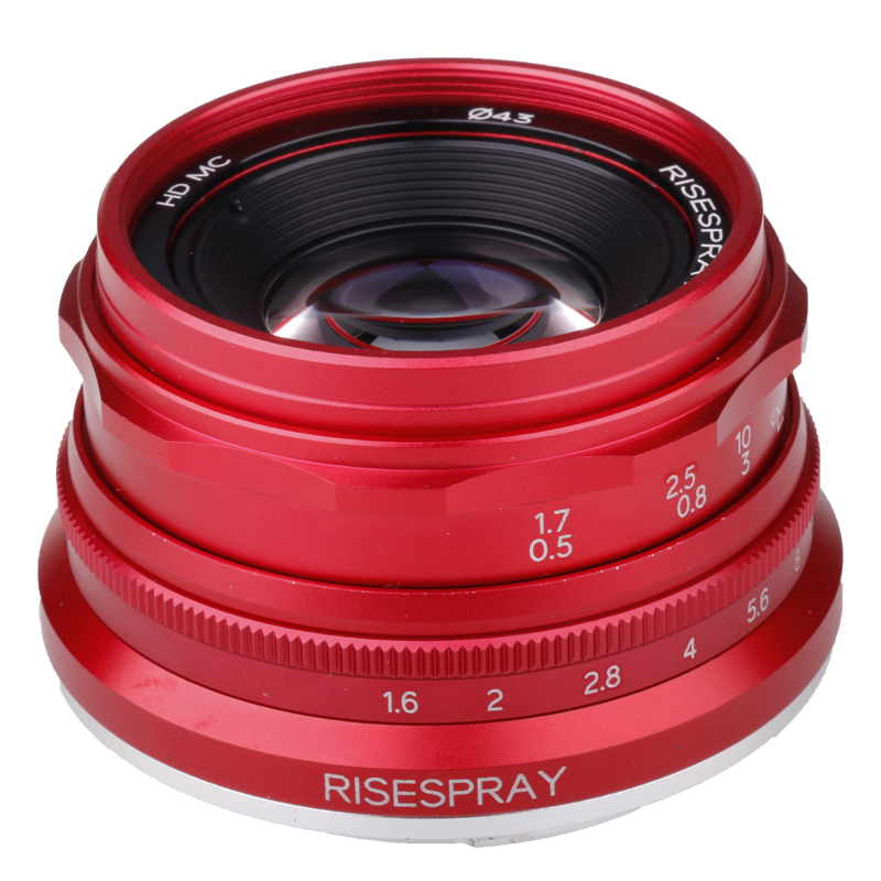 RISESPRAY 35mm F1.6 V APS-C Prime Lens for Sony E A6600 6500 Fuji XF Canon EOS-M M50 Panasonic/Olympus Micro 4/3 Red. 