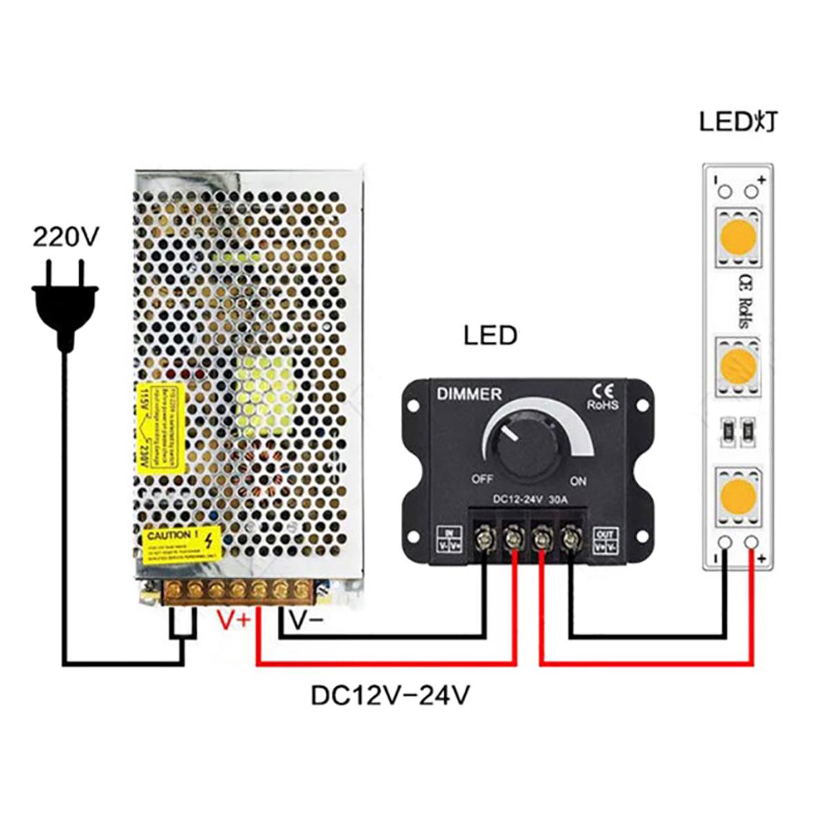 DC 12V 24V LED Dimmer Switch 30A 360W Voltage Regulator Adjustable Dimmers