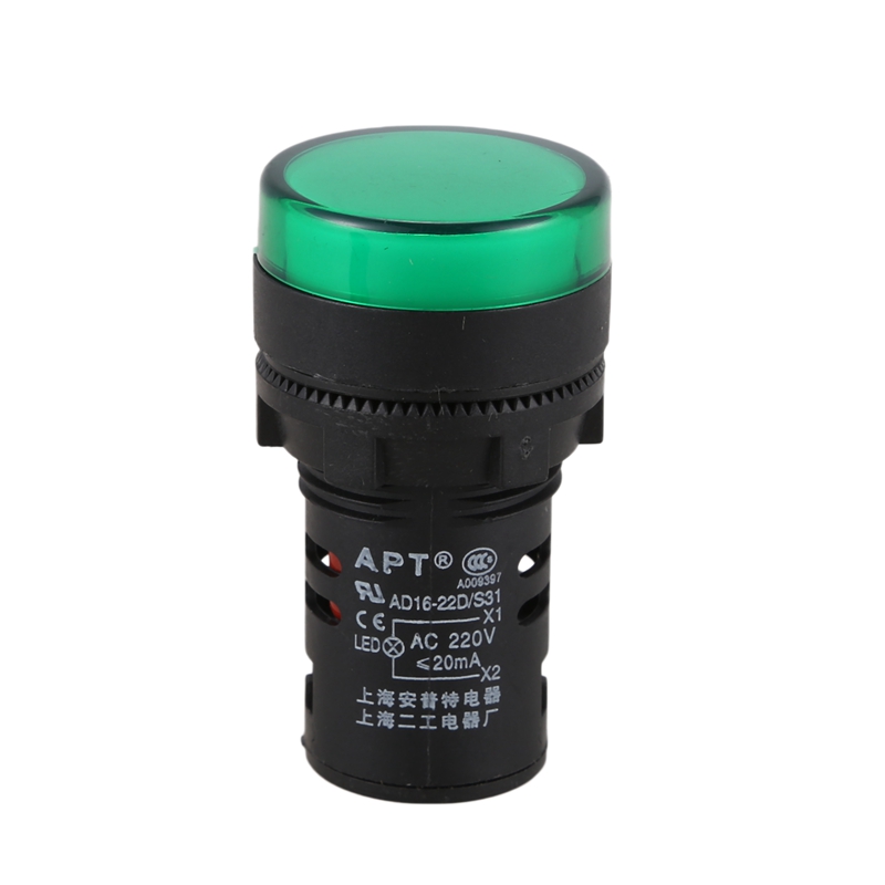 2 Pcs AC220V Green LED Power Indicator Pilot Signal Light Lamp 22mm Dia. 