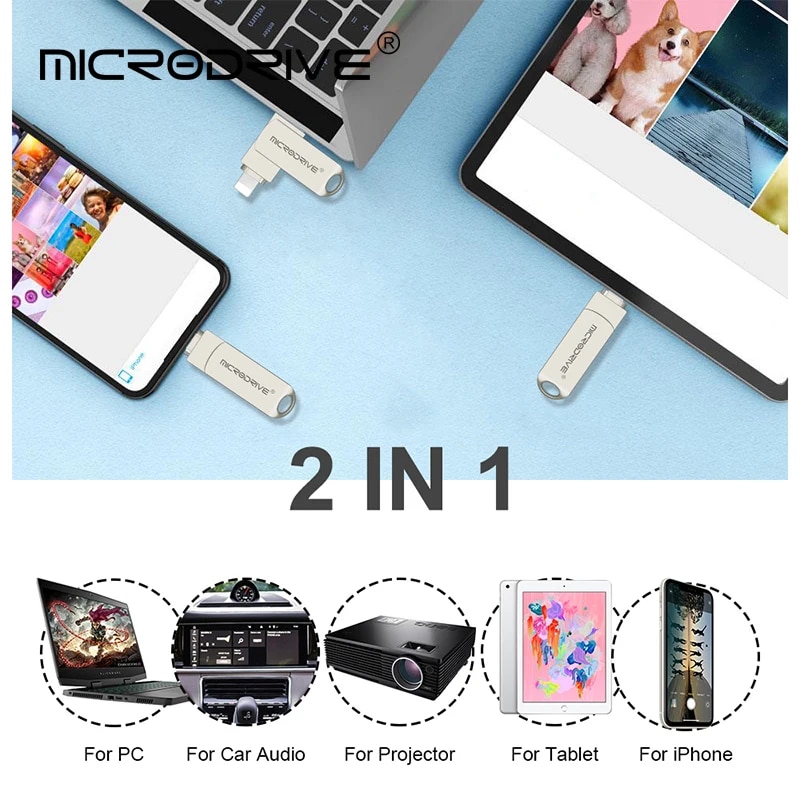 Usb 3.0 Flash Drive for iPhone with 2 in 1 USB-A to lightning interface usb3.0 pendrive for Iphone7/8//11/12/13 /14/ for Ipad. 