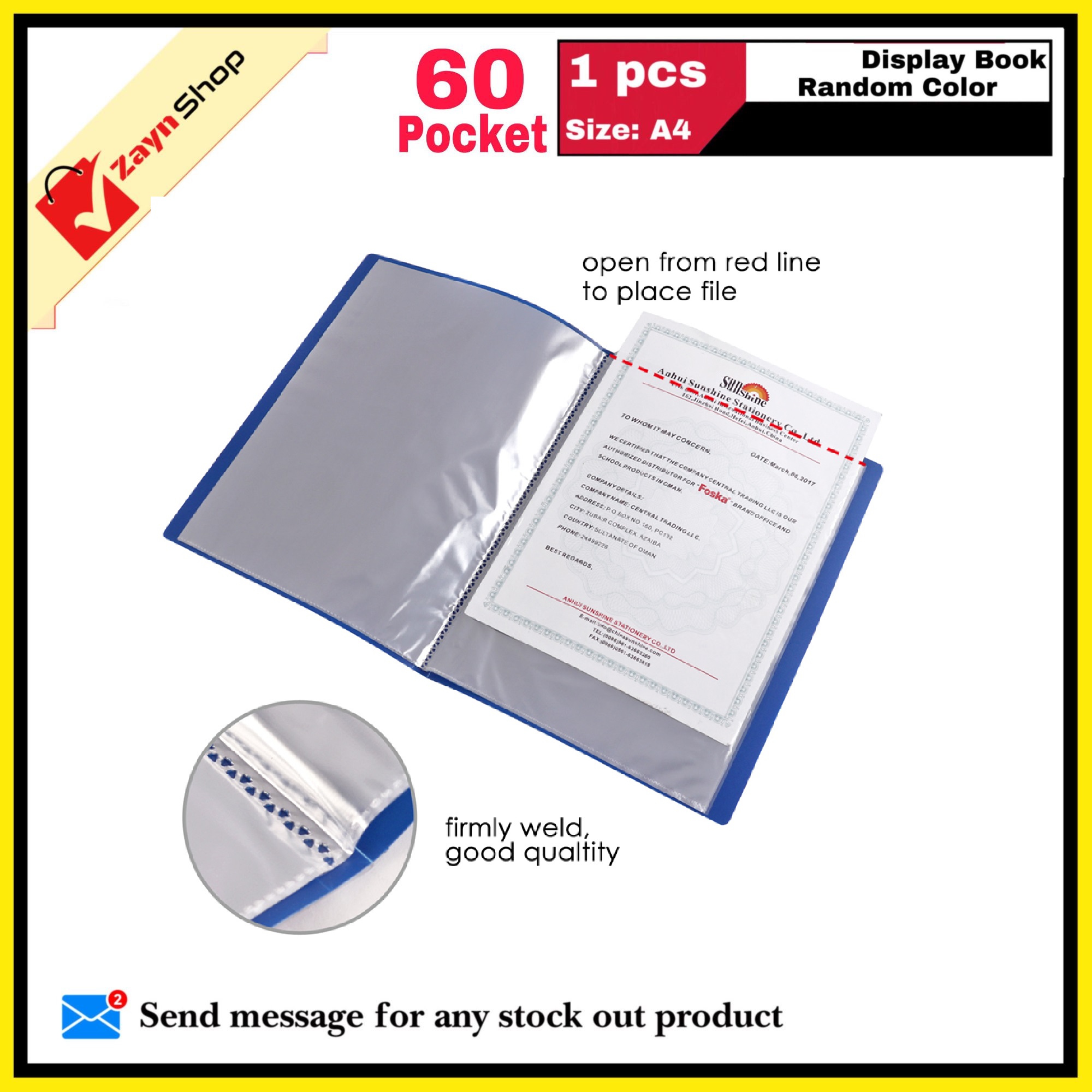 Display Book 60 Pocket Thin Plastic File Folder Display Presentation Book, A4 Size Random Color 1pcs - Innovative Design - Organize with Style. 
