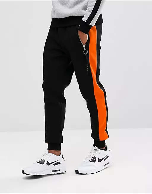 Black joggers with orange stripe sale