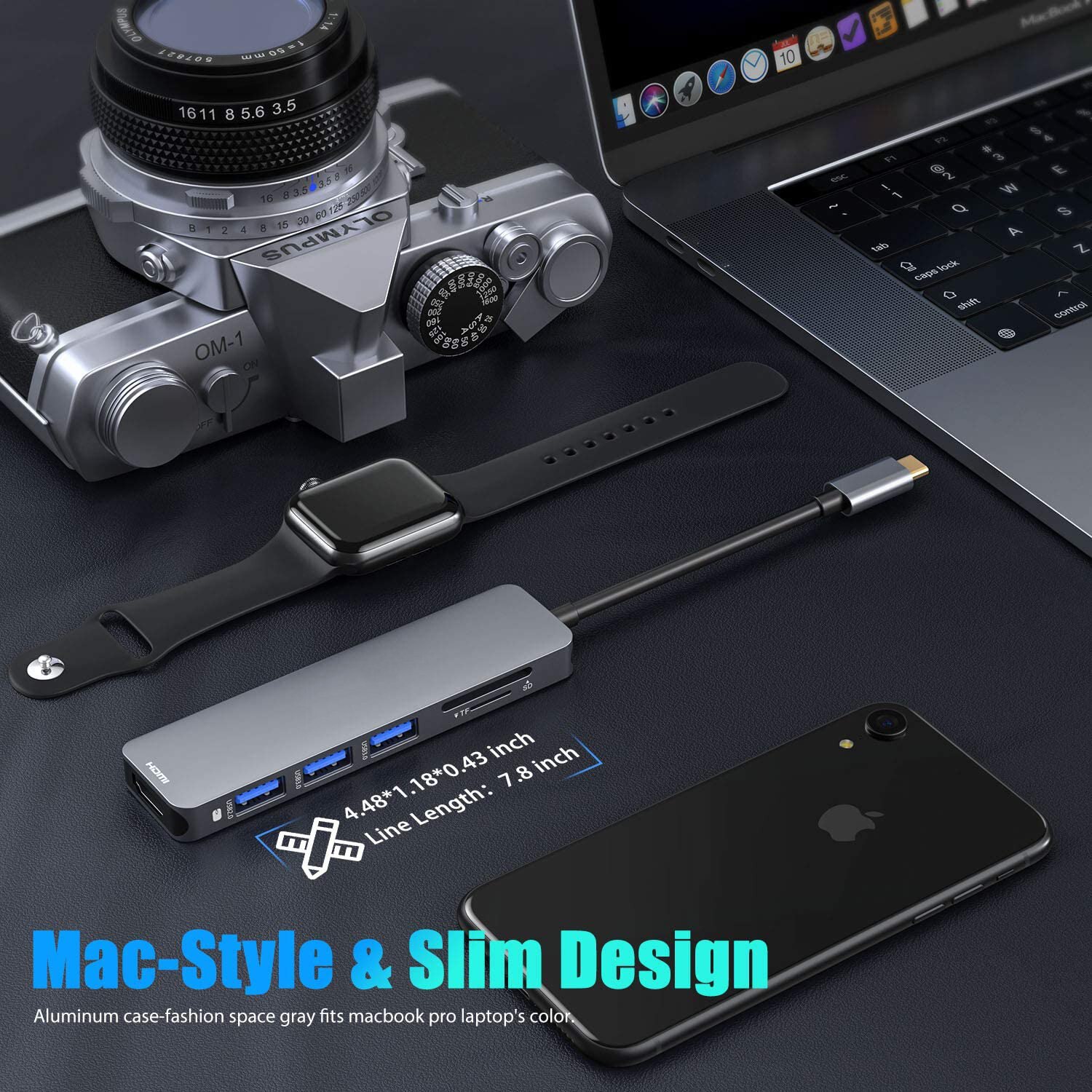 USB C Hub Mac Dongle Adapter Type-C Docking Station USB-C To HDMI SD/TF Card Reader Thunderbolt 3 for MacBook Pro Air 2020-2017. 