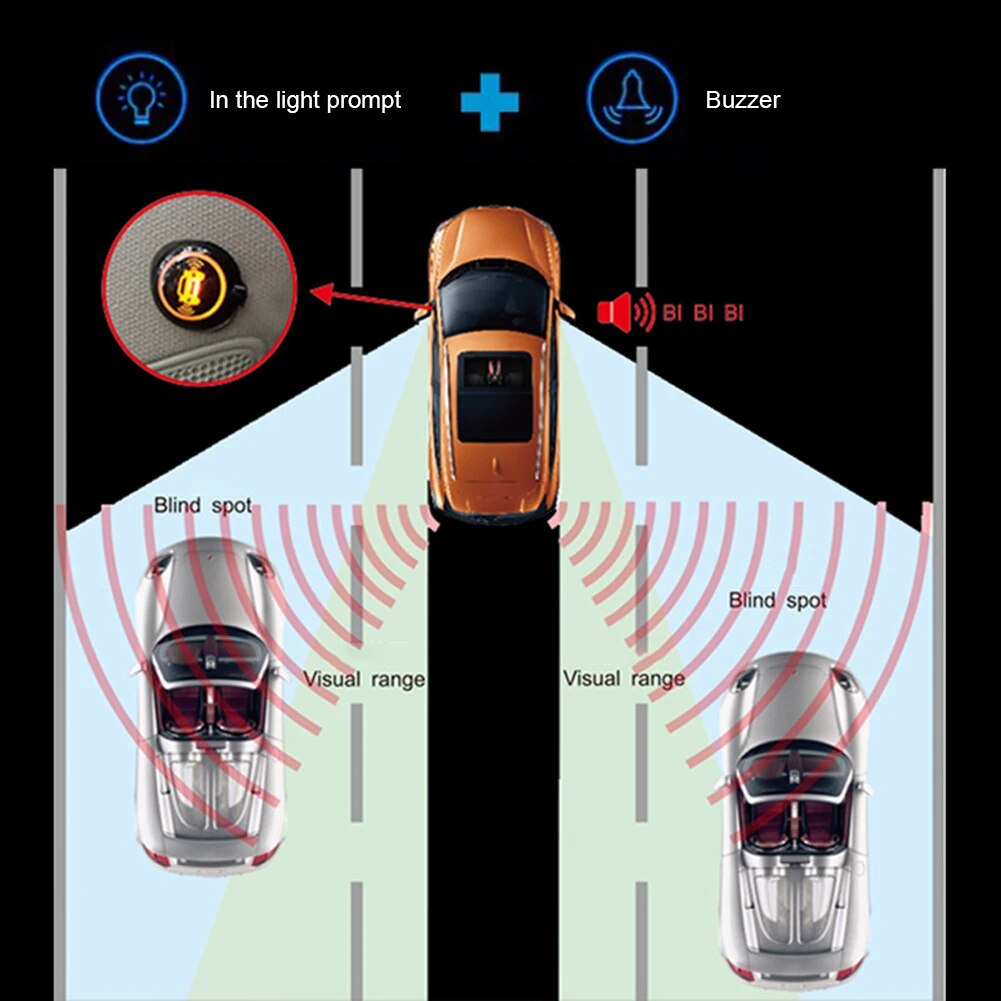 BSD Warning Light Car Blind Spot Detection IP67 Waterproof Assist Lane Changing Blind Spot Monitoring System Radar Detection Set. 