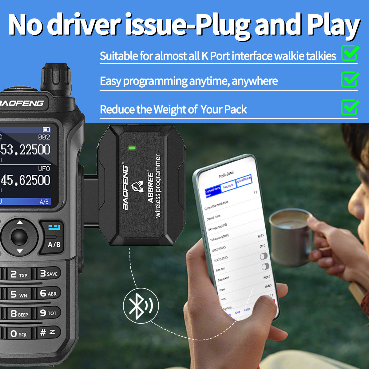 ABBREE Walkie Talkie Bluetooth Wireless Programmer Support IOS/Android For Baofeng UV-21 PRO UV-5R UV-5RH Quansheng UV-K5 UV K6. 