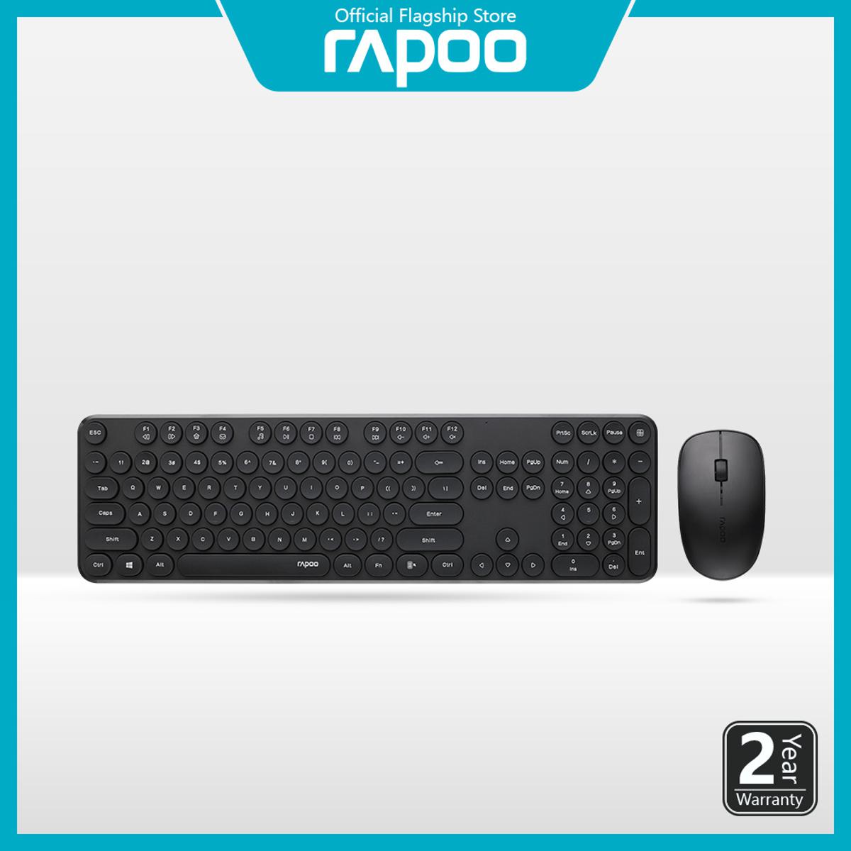 Rapoo X260S 2.4G Wireless Optical Mouse & Keyboard Combo Round keycaps with chocolate keys 1000DPI tracking engine Up to 12 months battery life. 