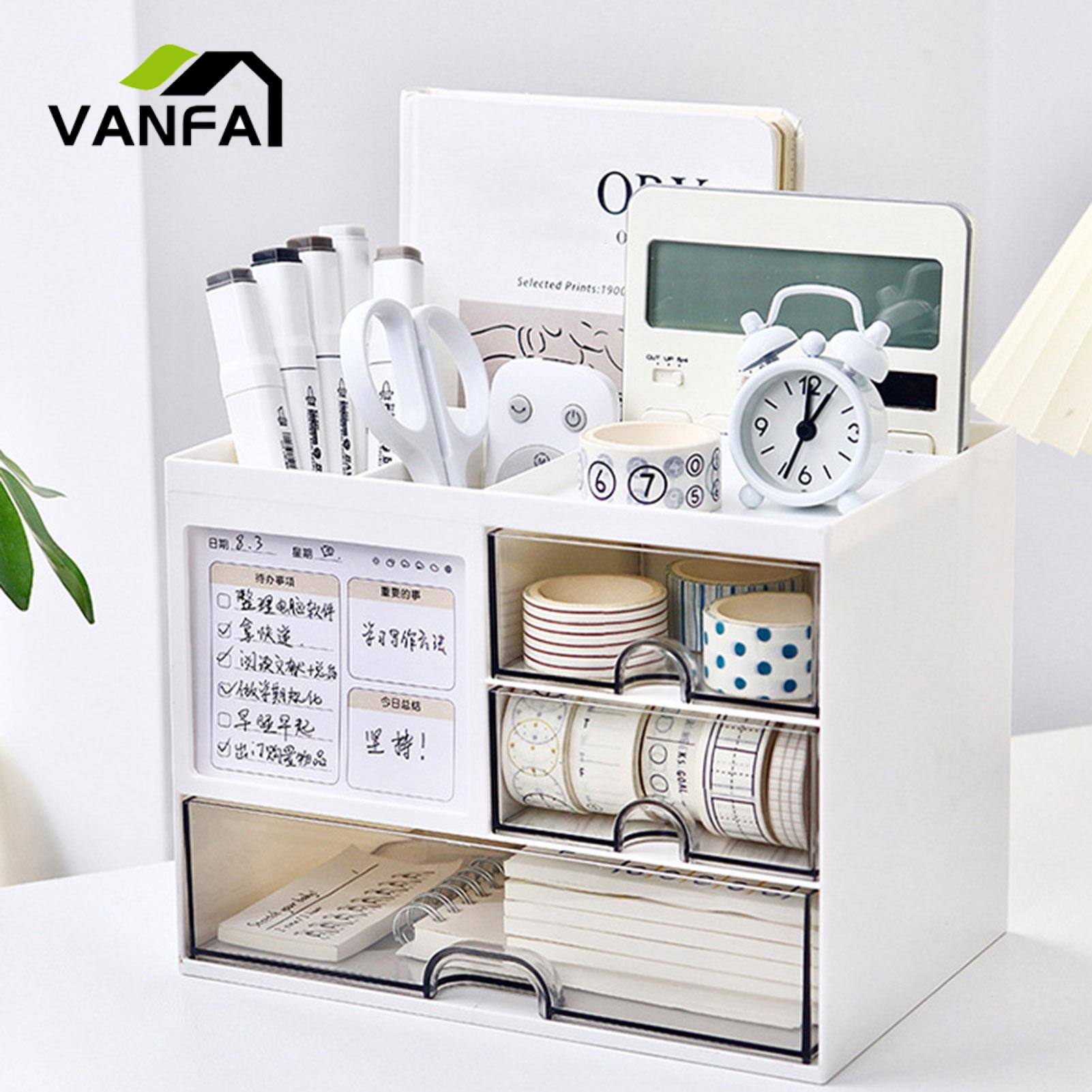 Multifunctional Desk Organizer Large Capacity Desk Organizer with Drawer Pen Holder Multi-compartment Storage Case for Office Supplies