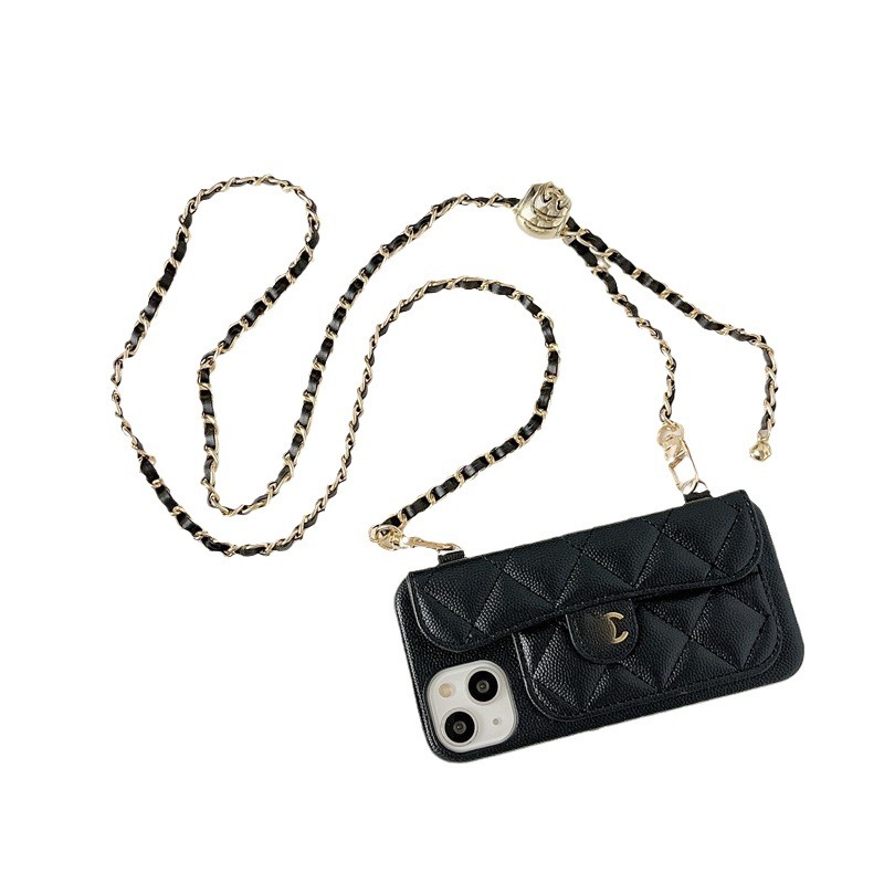 Classic Style Caviar with Label iphone15Promax Apple 13 Advanced 12 Crossbody Chain 11 Phone case. 