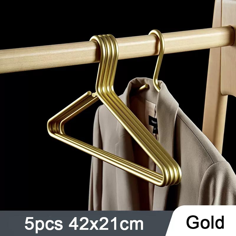 5pcs Solid Metal Hangers for Coat Durable Seamless Matte Gold/Sliver Clothes Trousers Sweater Storage Racks Hangers Organizer