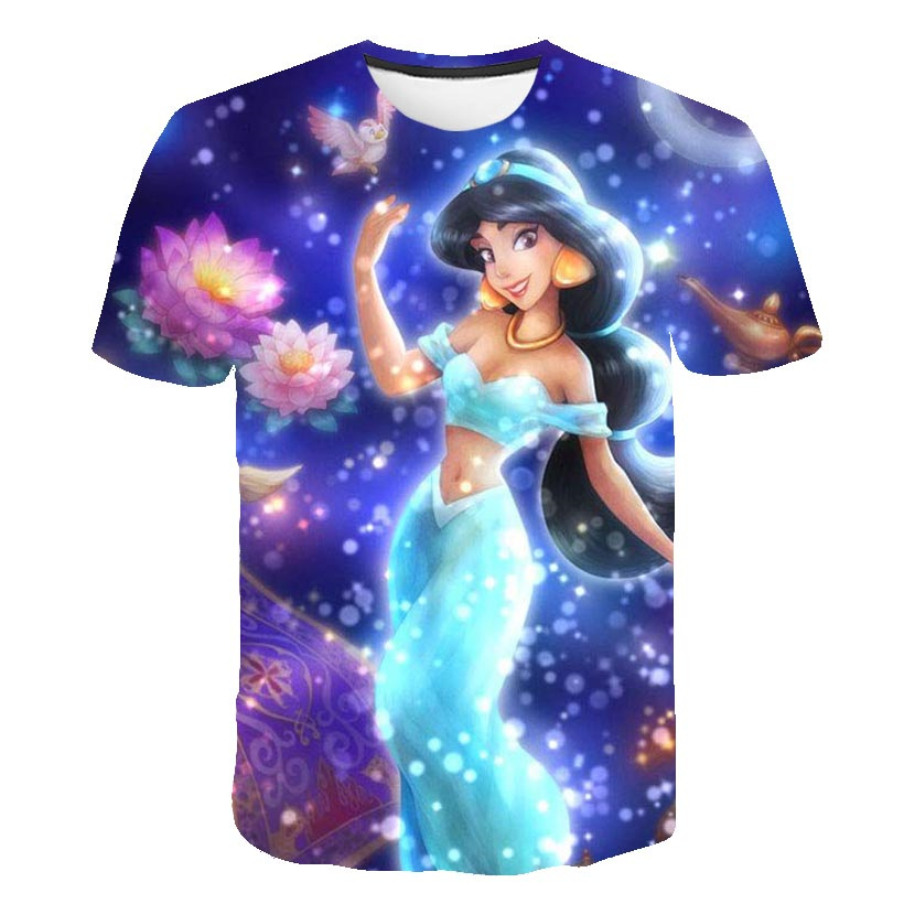 Summer Girls Jasmine Princess T-Shirt Fashion New T Shirts Harajuku Print Casual 3D Disney Series Tops Tees 1-14 Y. 