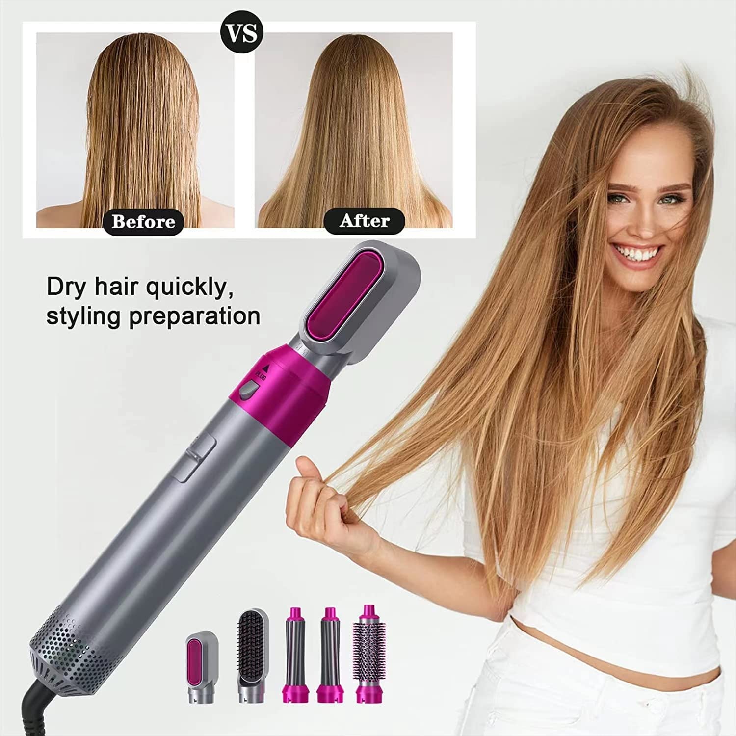 5 in 1 Multifunctional styling tool, The Detachable  Automatic Suction Hair Curler, 5 in 1 Multi-Head Hot Air Comb. 