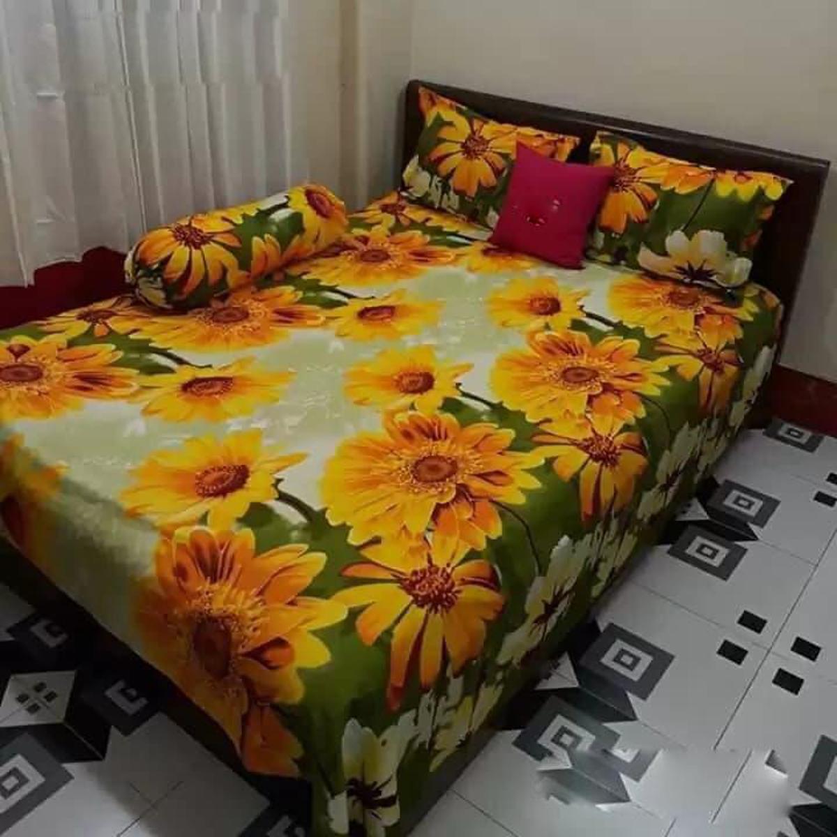 2 টি বালিশ কভার সহ ডাবল কিং সাইজের সুতির বিছানার চাদর-বিভিন্ন রঙের - bad sheet. 