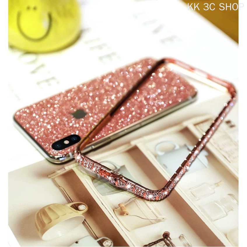 ON STOCK iPhone 13 pro max Bling Casing With Bling Back Sticker 12 mini 11 pro max xs max xr x 6 7 8 plus Luxury Swarovski Diamond Glitter Crystal Metal Frame Border Sequins Mobile Cell Phone Casing Cover Case Shell Cases With Back Bling Sticker. 