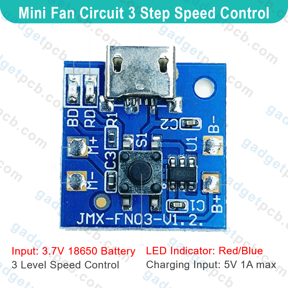 Mini Rechargeable Fan Circuit 3 Step Fan Speed Control & LED Light Controler Replacement Parts for Battery 3.7V 4.2V Mini Rechargeable Fan. 