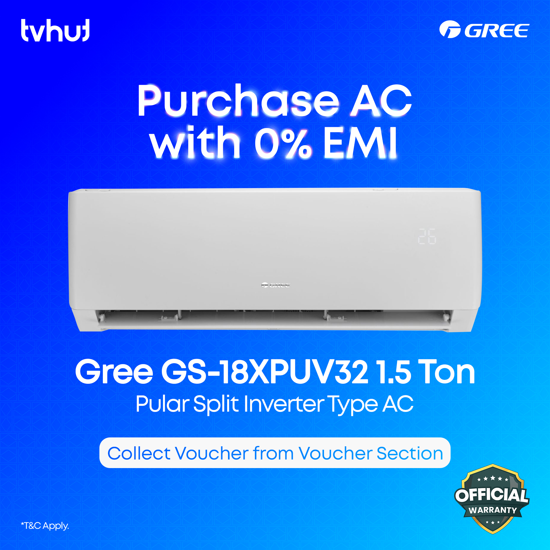 Gree GS-18XPUV32 1.5 Ton Pular Split Type Inverter AC With Official Warranty. 