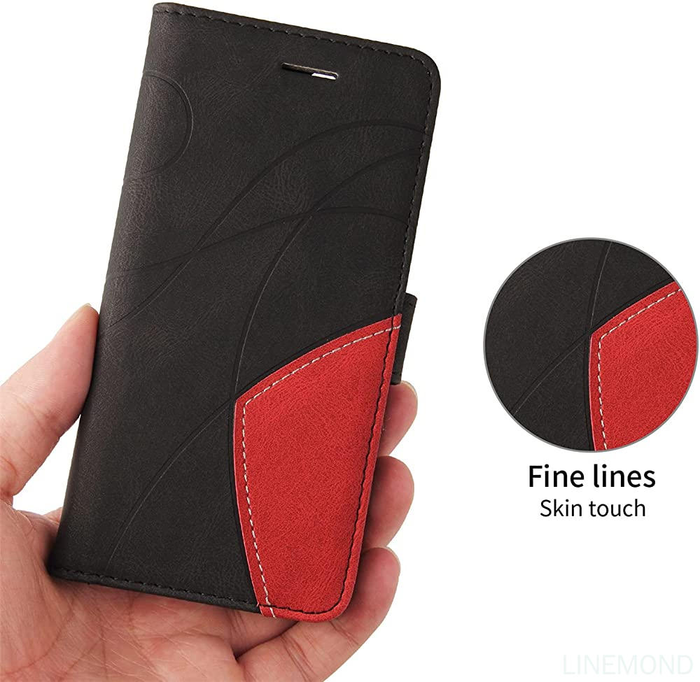 Wallet Case for Motorola Edge 20 Lite, Splicing Matching PU Leather Flip Case with Kickstand for Moto Edge 20 Lite, Red. 