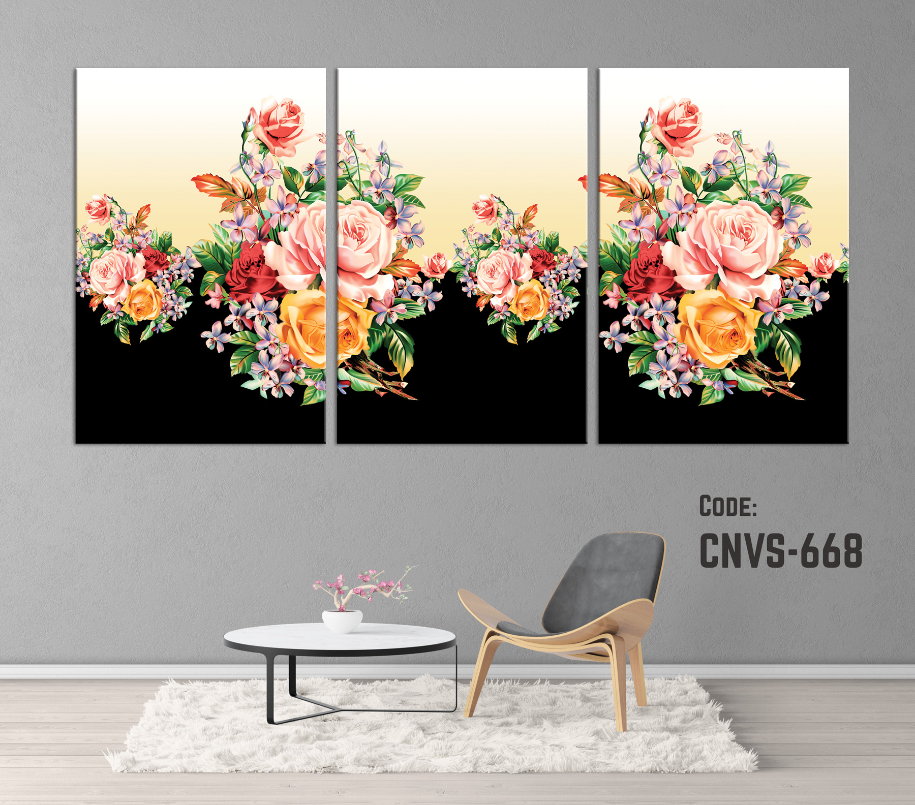 CNVS-668 60″ inch x 36″ inch  Watercolor Flower Pattern. 