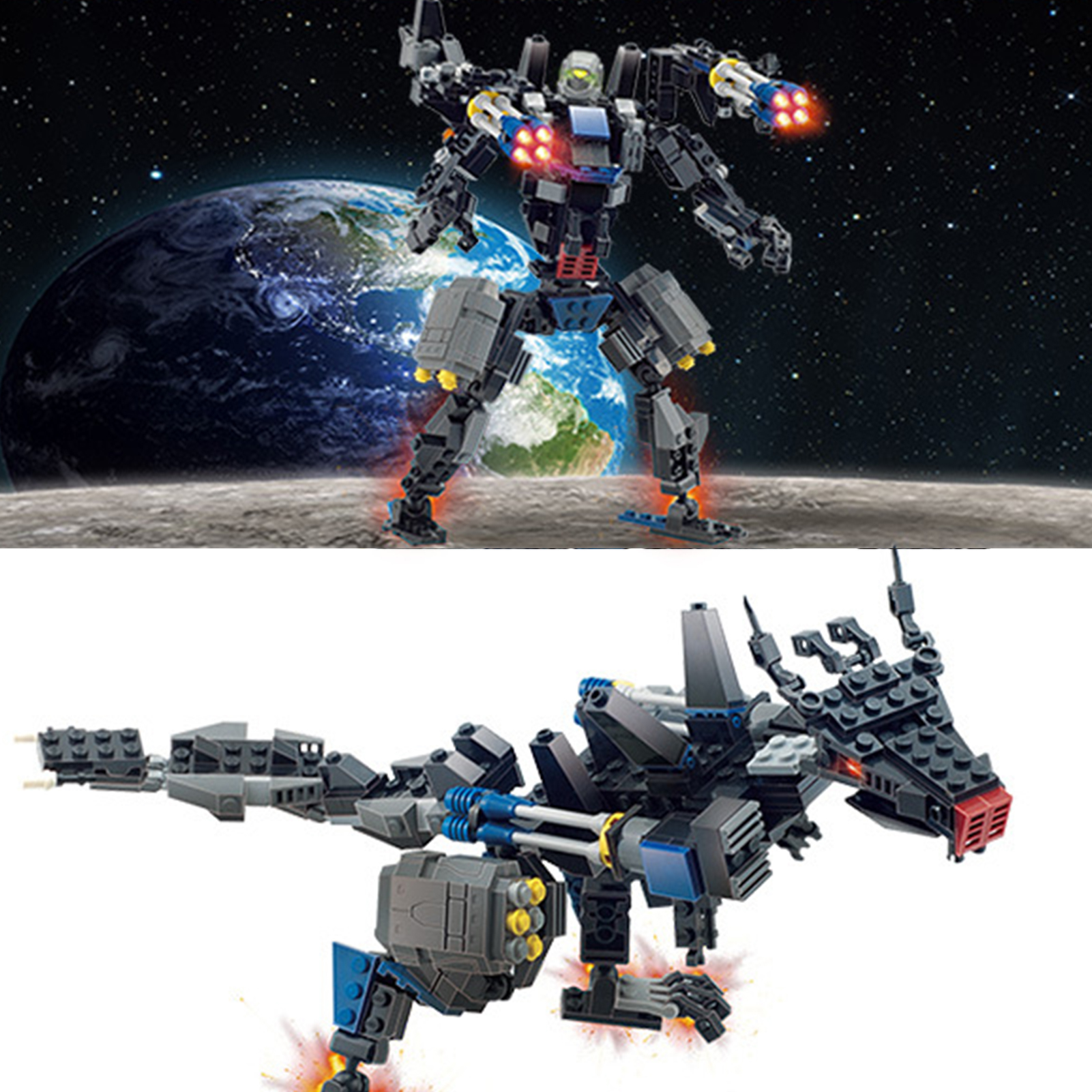 1 Set Exquisite Building Toy Promote Ability ABS Robot Dinosaur Cartoon Deformation Model for Kids. 