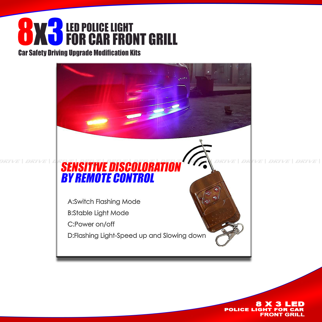 Remote Control LED Strobe Light 8 x 3 LED | Grill Car LED Light Strobe Red Blue  Remote Wireless Control Flash Signal. 