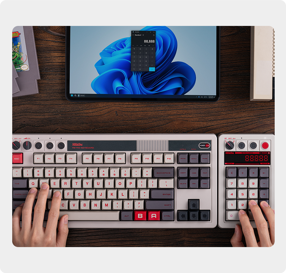 8BitDo Retro 18 Mechanical Numpad, Supports Calculator Mode, Bluetooth / 2.4G / Wired Numpad for Windows and Android. 