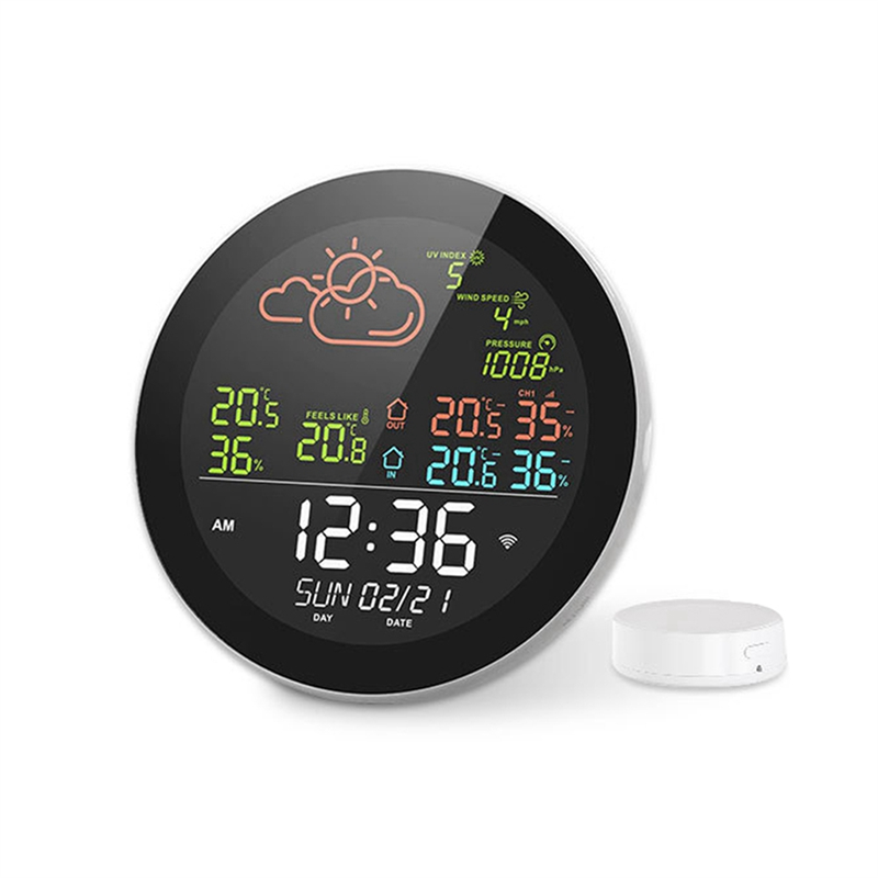 Tuya WIFI Weather Station Table Clock Outdoor Indoor Temperature Tester Weather Forecast Thermometer Hygrometer Easy to Use B. 