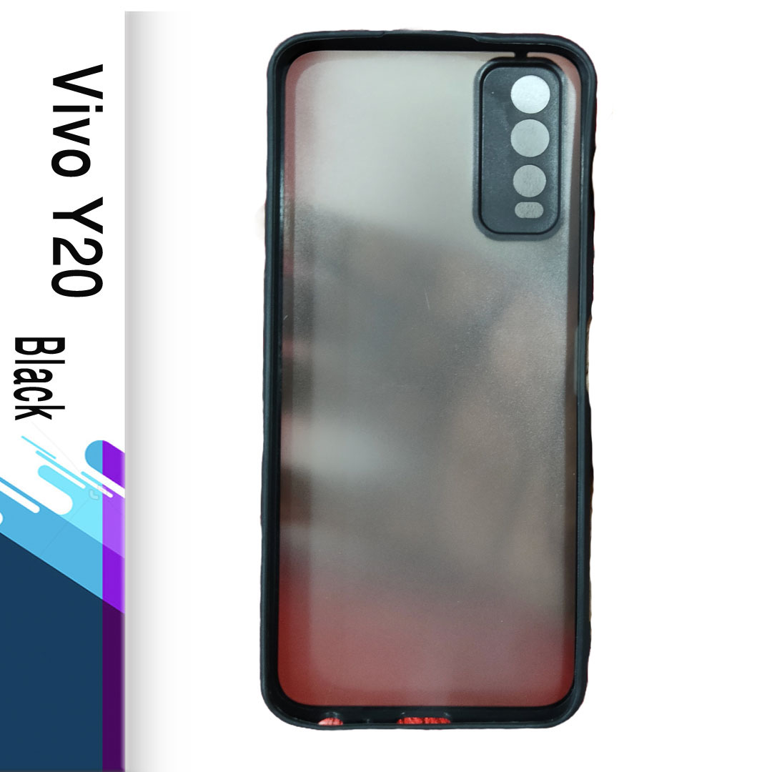 For Vivo Y20 -  Luxurious Smoky Matte Case Shockproof Contrast Color Hit Button Hard Silicone Transparent Mobile Back Cover. 