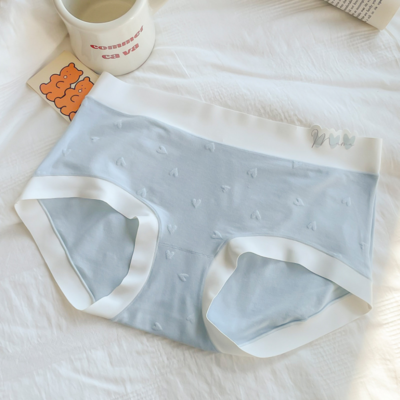 Full Pants 5A Antibacterial “ Jelly Skin ”8016 Heart-Shaped Jacquard Three-Dimensional Fresh Traceless Girl Mid-Waist Underwear