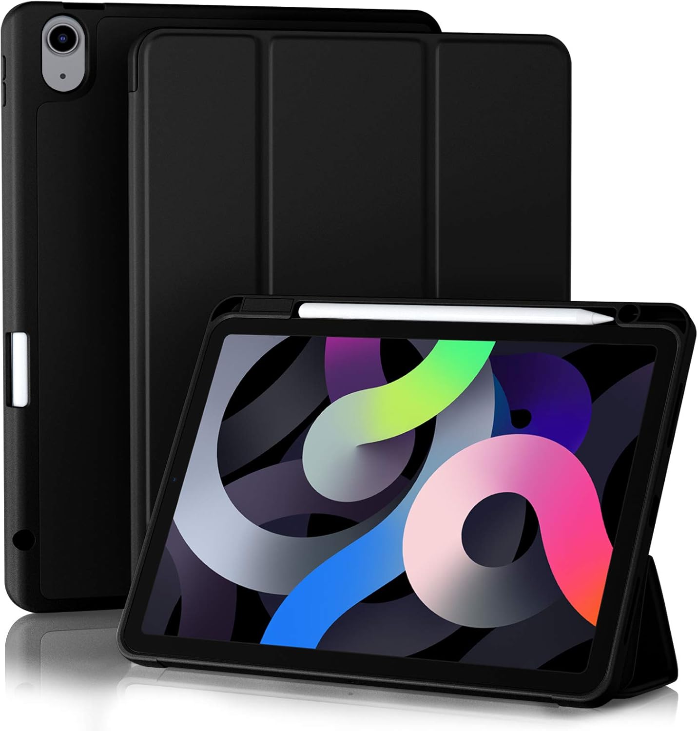 For Apple iPad Air 5 (2022) 10.9 inches (5th generation) Luxury Premium Silk Texture Horizontal Flip Leather Cover with 3-folding Holder Smart Case With pen Holder -(Black-Blue) For :  A2589, A2591 (Global)