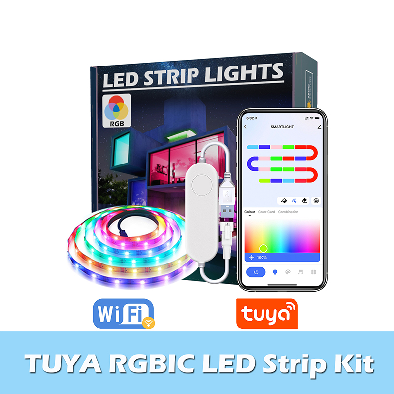 TUYA LED Strip Lights WS2812 RGBIC Addressable Strip Light with Chasing Effect Wifi USB 5V Smartlife Dreamcolor For TV Bedroom. 