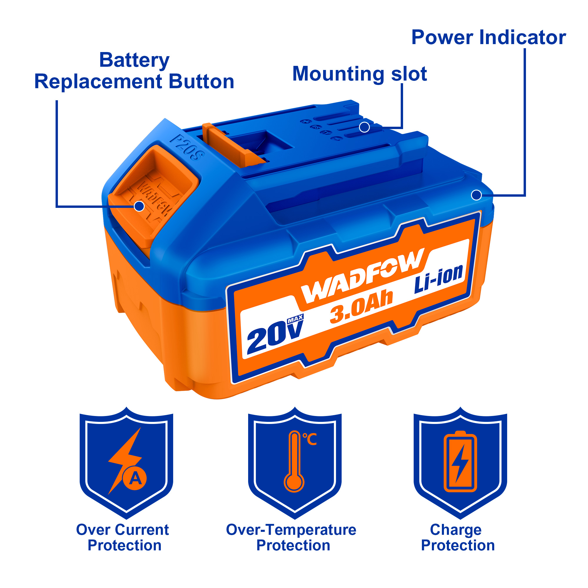 WADFOW 20V 3.0AH Lithium-ion Battery Pack  For P20S cordless tools WLBP530. 