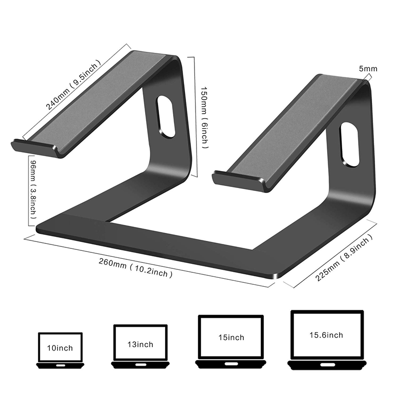 Aluminum Laptop Stand for Desk Compatible for Mac Macbook Pro Portable Holder Ergonomic Elevator Metal Riser for 10 To 15.6 Inch Computer Black. 
