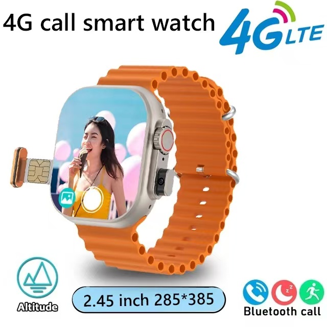 Smart Watch 4G SIM Card and Camera Video Call Whatsapp Notification AMOLED Screen Custom Dial Support TWS Earphone Connection. 