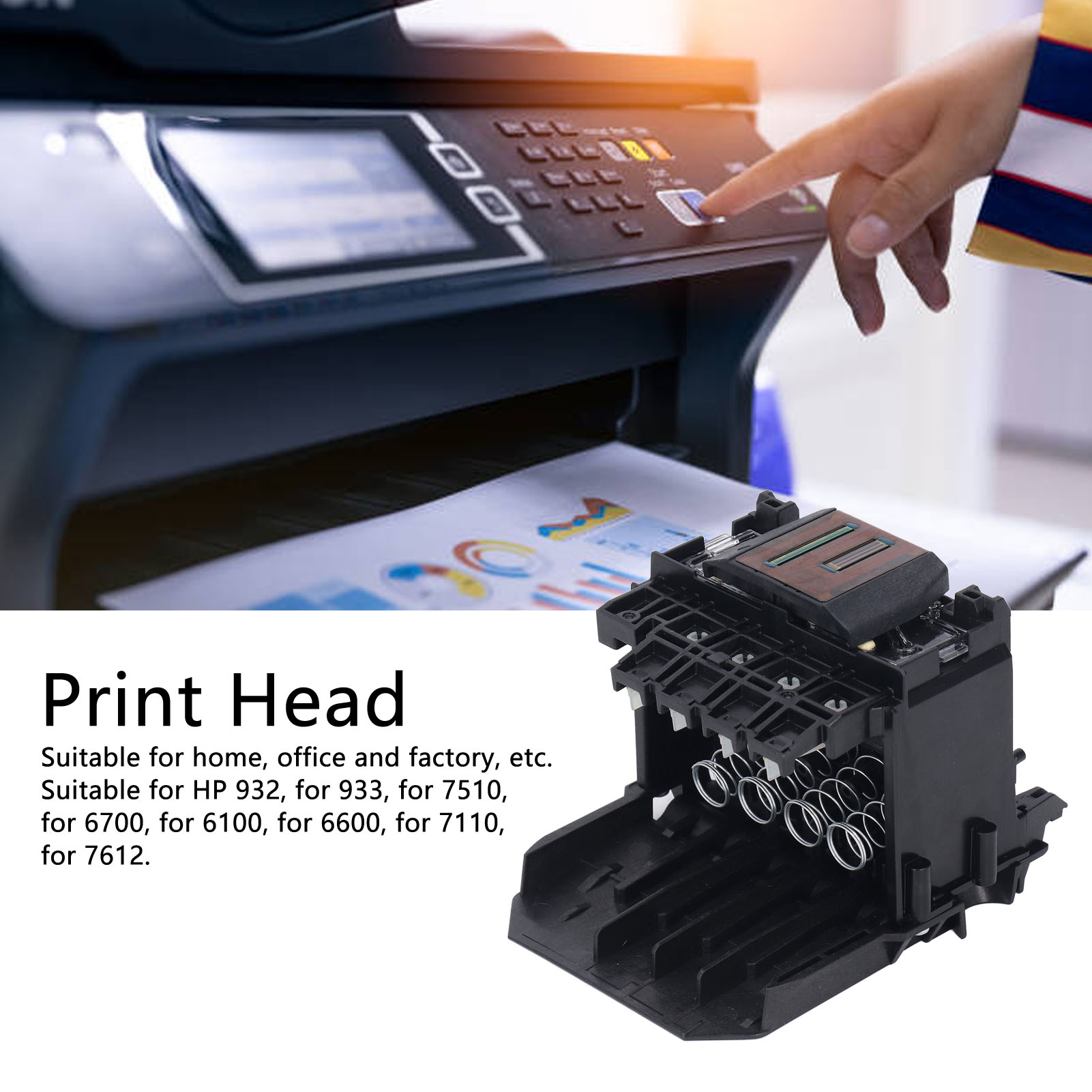Print Head, Practical Printer Print Head Replacement Fluent Printing for 933 for 7612. 