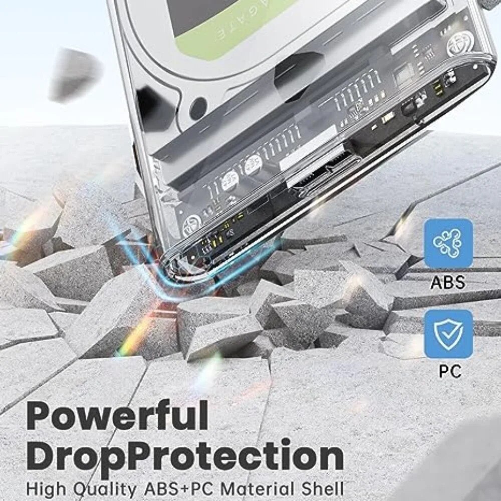 2.5'' External Hard Drive Enclosure USB 3.0 to SATA III Tool-Free Clear Hard Disk Case for 2.5 inch SATA HDD SSD Support UASP. 