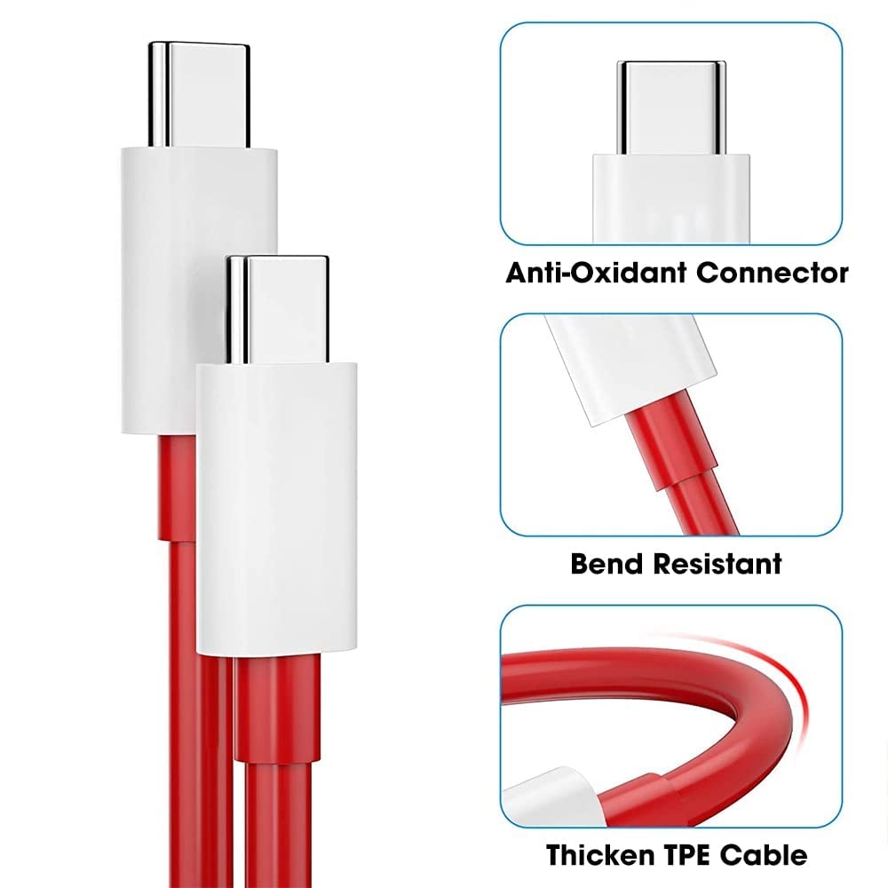 Warp Charge Type-C To Type-C Cable Compatible With OnePlus & All Smartphone - 100cm (Red,White. 