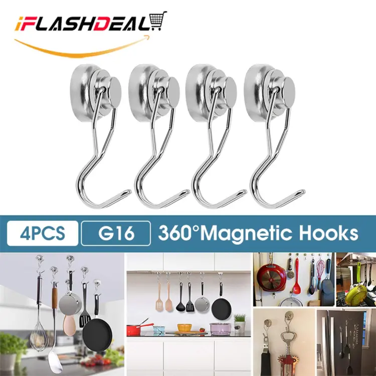 4pcs Household Magnetic Hooks, Strong Neodymium Hook Magnets