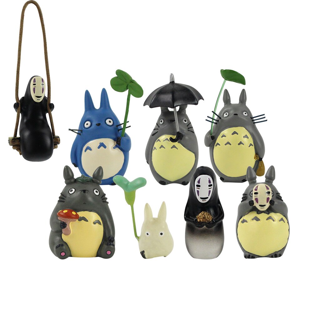 【2023NEW】My Neighbor Totoro Figures Chibi Totoro with Leaf Umbrella Swing No Face Man Hayao Miyazaki Anime Toy Mini Model Toys