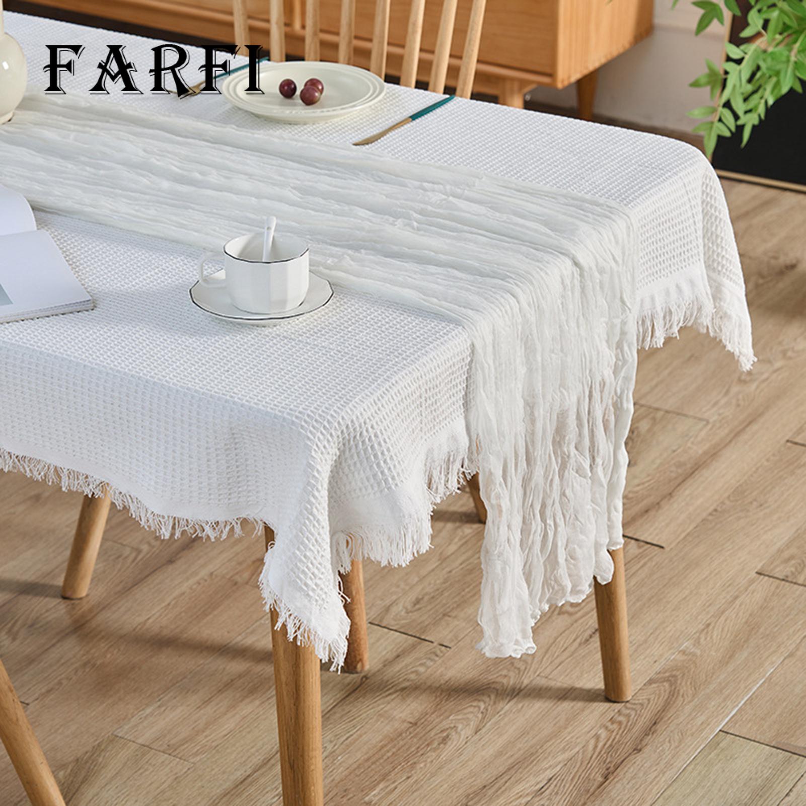 Boho Table Runner Boho Chic Cheesecloth Table Runner 35x118 Inch for Wedding Party Decor Lightweight Rustic Gauze Table Runner for Bridal Shower Birthday Celebration Wrinkled Textured Tablecloth. 
