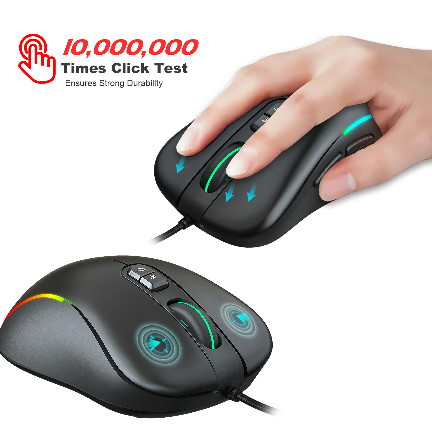 HXSJ J300 Wired Gaming Mouse RGB Colorful Light Macro 6400 Adjustable DPI Gamer Mouse for PUBG Better than HP Razer Mouse Mice. 