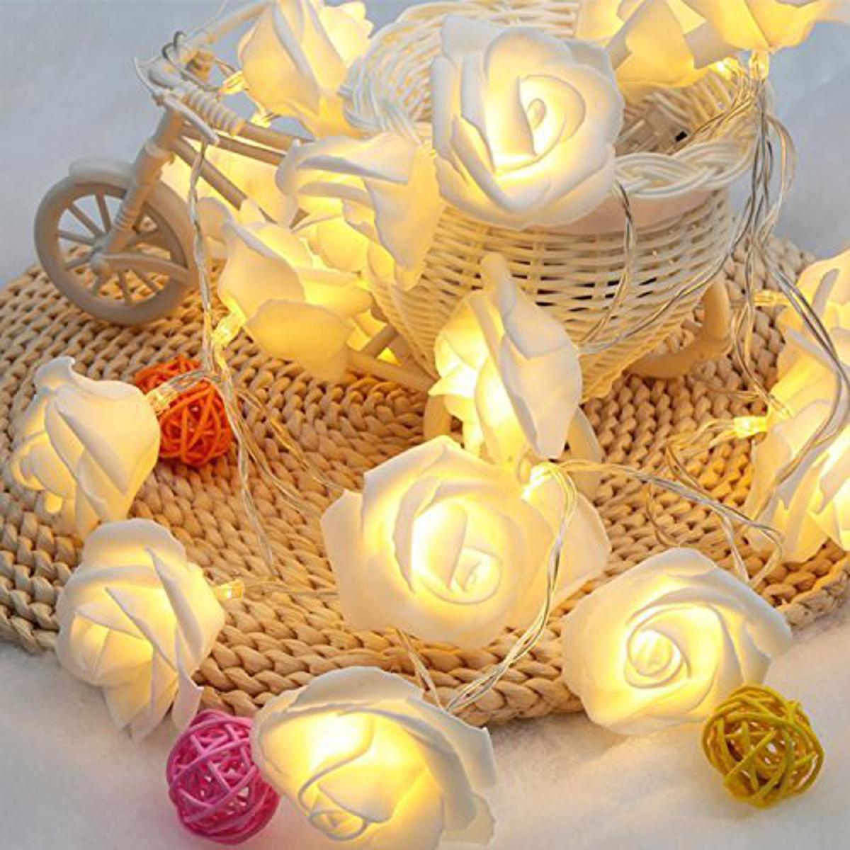 Home Decorative Lights 9 Feet warm white rose LED Golden Party Wedding decoration lights Eid Wedding Party Celebrations Decoration Lights Decorative party fairy light warm white Artificial Soft fashio