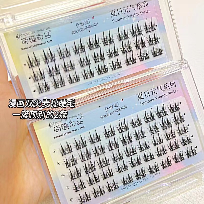Cute Eyelash Fashion Lazy Wide Stem Double Pointed Wheat False Eyelashes Natural Thick Single Cluster Split Cartoon Barbie Eyelashes. 