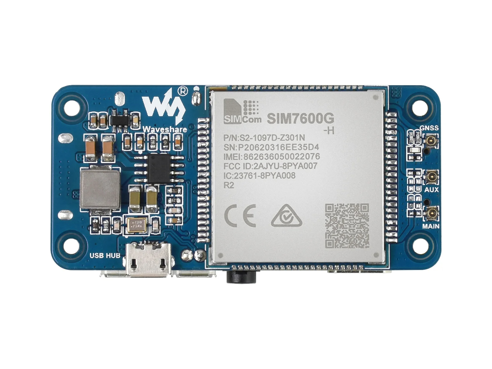 Waveshare SIM7600G-H 4G HAT (B) For Raspberry Pi, LTE Cat-4 4G / 3G / 2G Support,  Positioning, Global Band. 