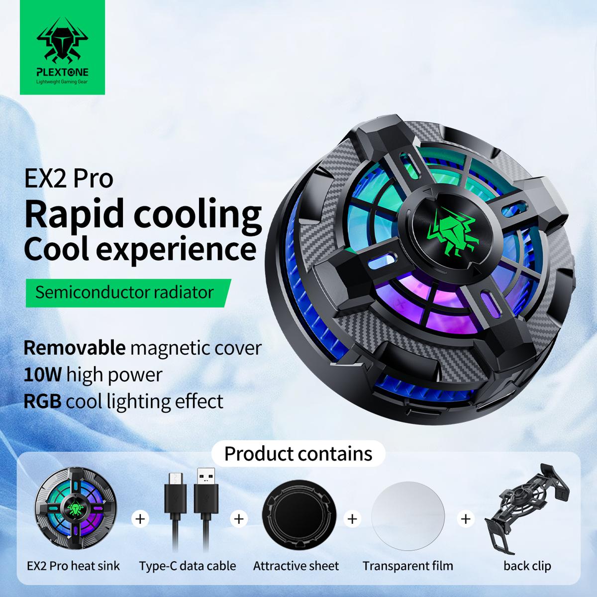 Plextone EX2 PRO Radiator Heatsinks Semiconductor Refrigeration Chip With Magnetic Patch Mobile Phone Cooler RGB Cooling Fans Back Clip For PUBG, MLBB, Genshin
