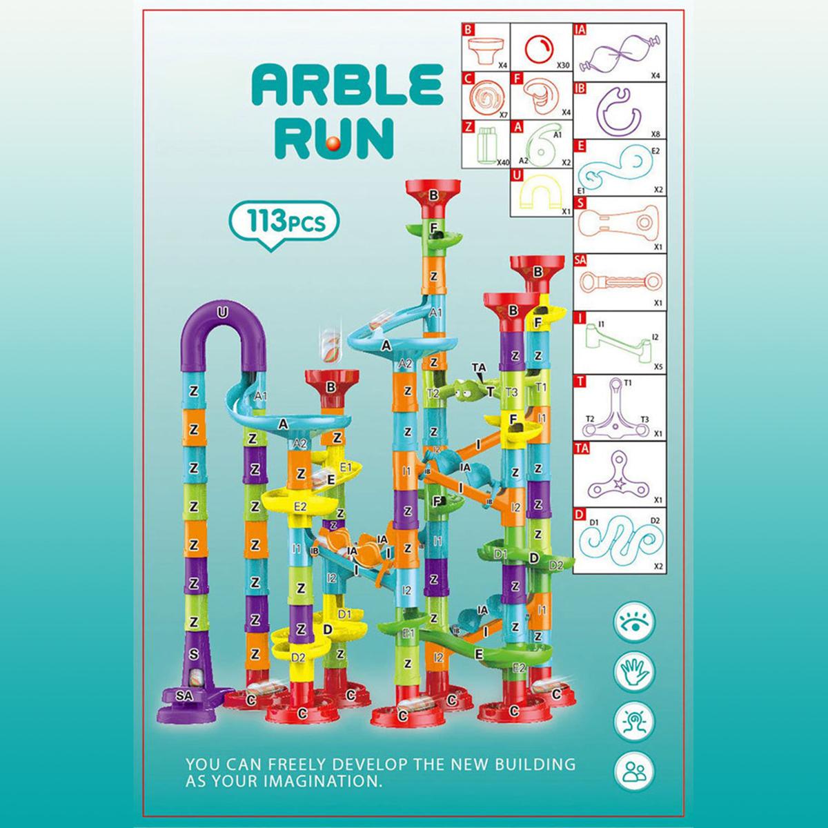 113 Piece Marble Run Marble Race Track Game Set Toy Set Educational Learning Construction Building Blocks Creative STEM Maze Toy