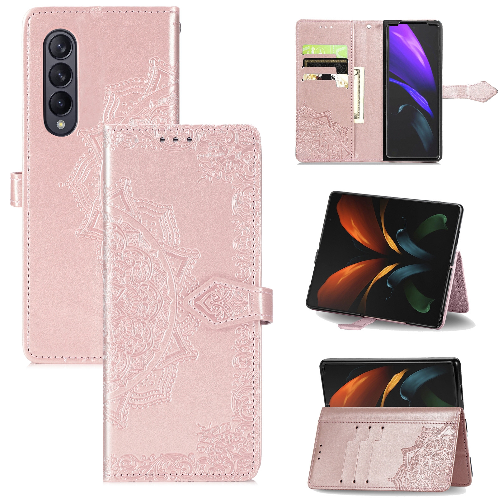For Samsung Galaxy Z Fold4 Mandala Flower Embossed Leather Phone Case