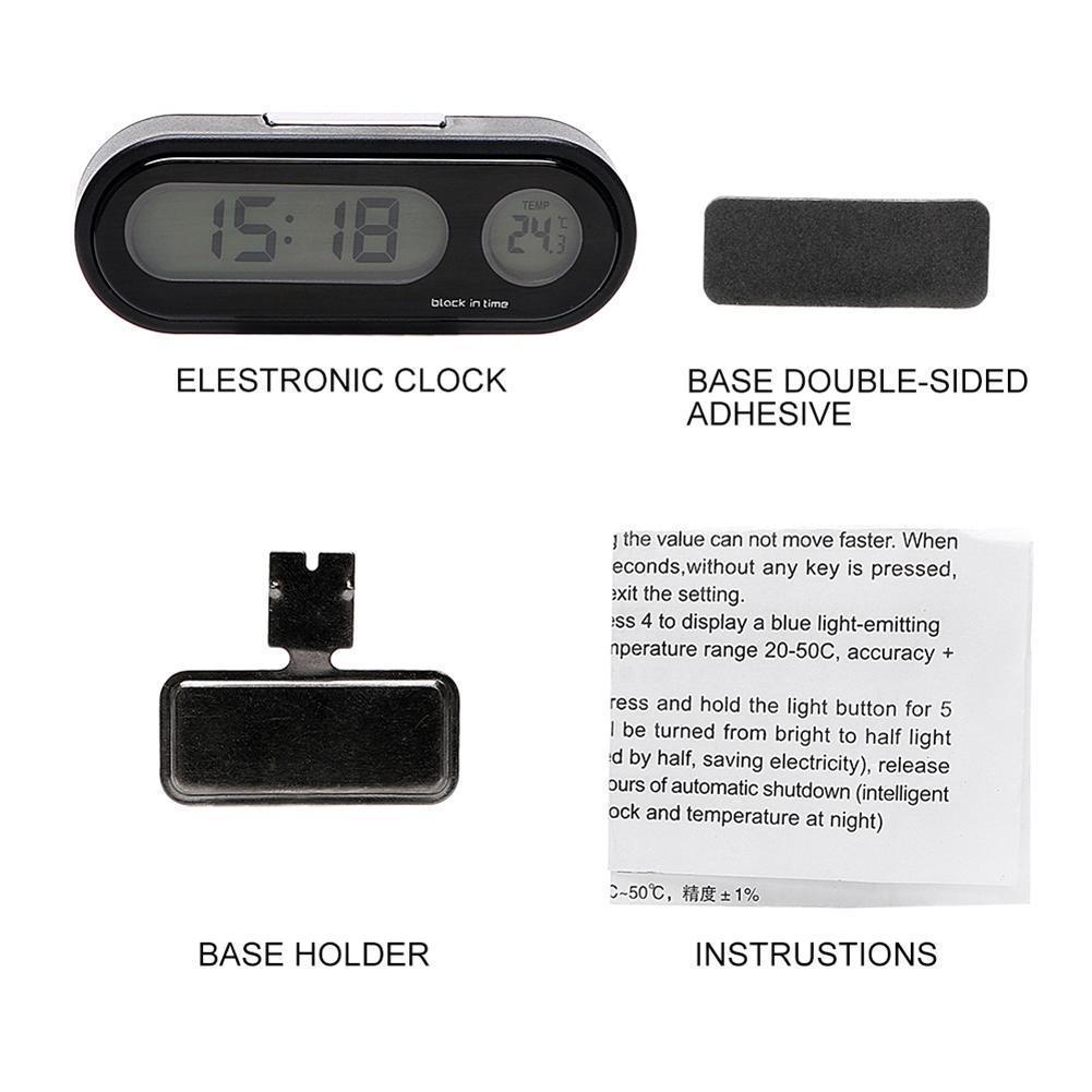 Car Mini Electronic Clock Time Watch Auto Dashboard Clocks Luminous Thermometer Black Digital Display Car Accessories. 