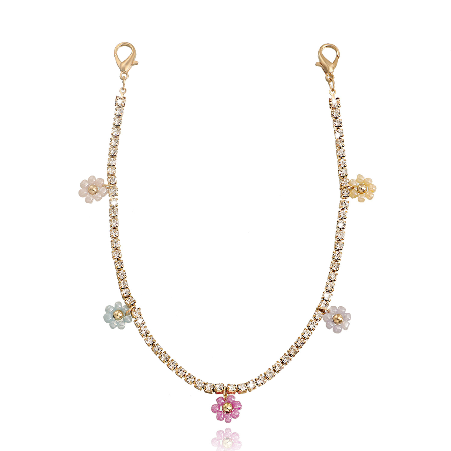 European and American beach accessories ins sparkling diamond claw chain rice beads daisy flower pendant shoe accessories women's foot accessories