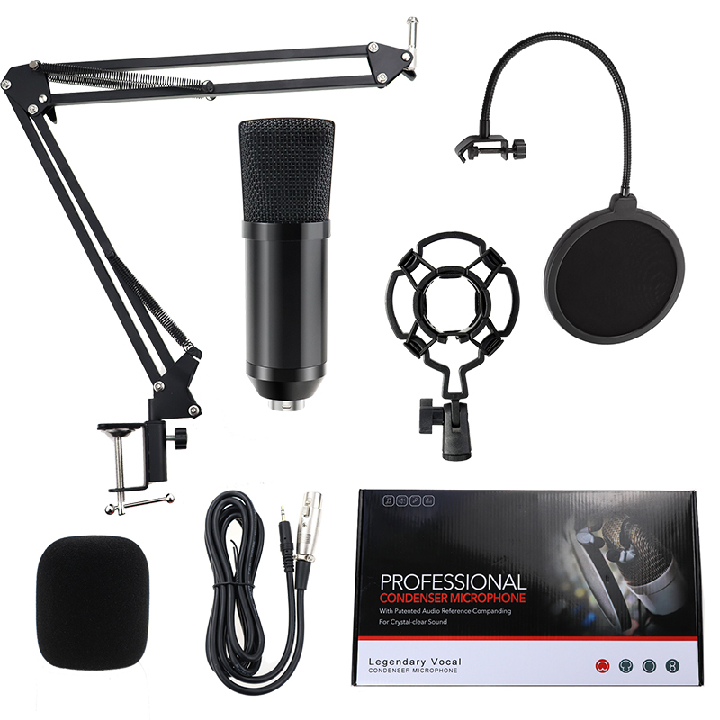 Legendary Vocal Condenser Microphone Bundle BM-800 Mic Kit with Live Sound Card Adjustable Mic Suspension Scissor Arm Shock Mount and Double Layer Pop Filter For Studio Record and Broadcasting. 
